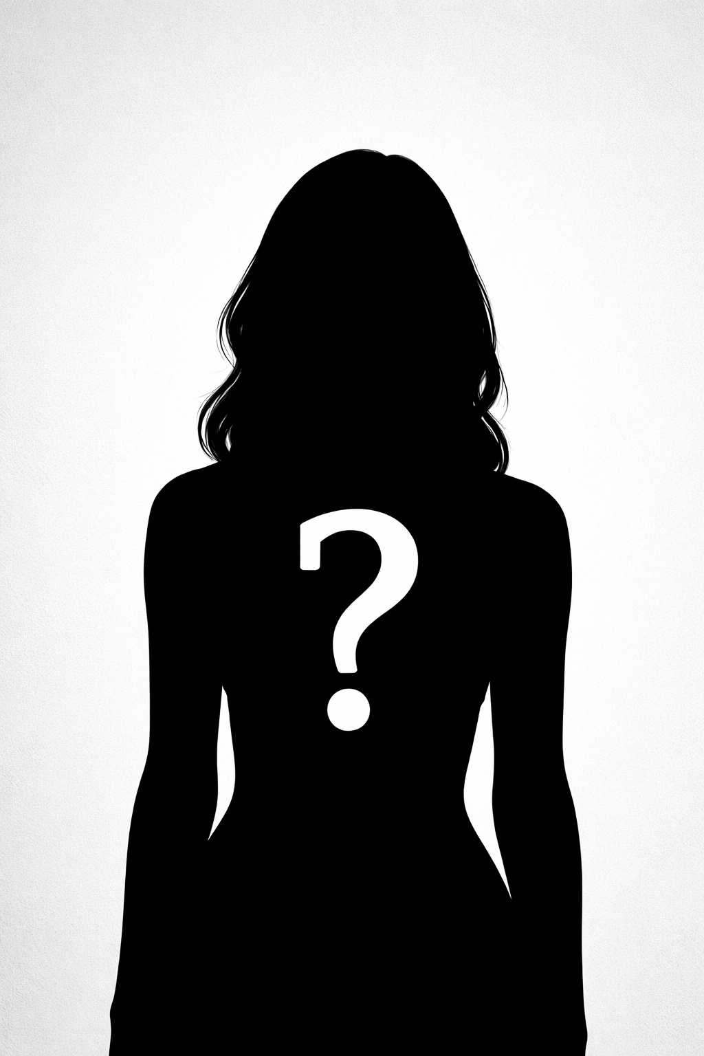 A black silhoutte of a woman with a question mark